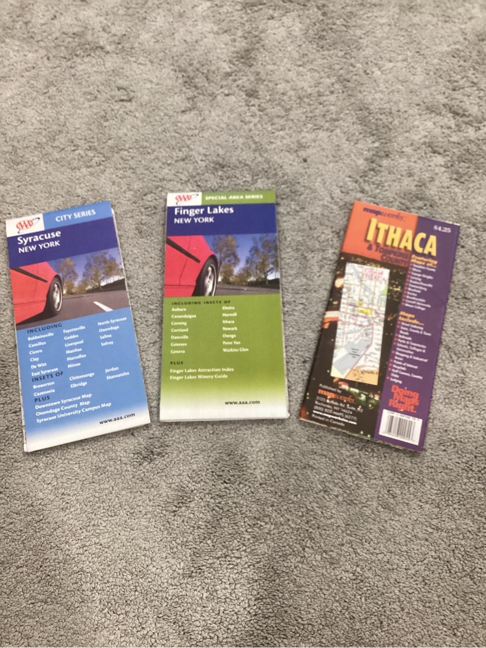 Syracuse Ithaca Finger Lakes New York Foldable Paper Road Maps AAA Vintage